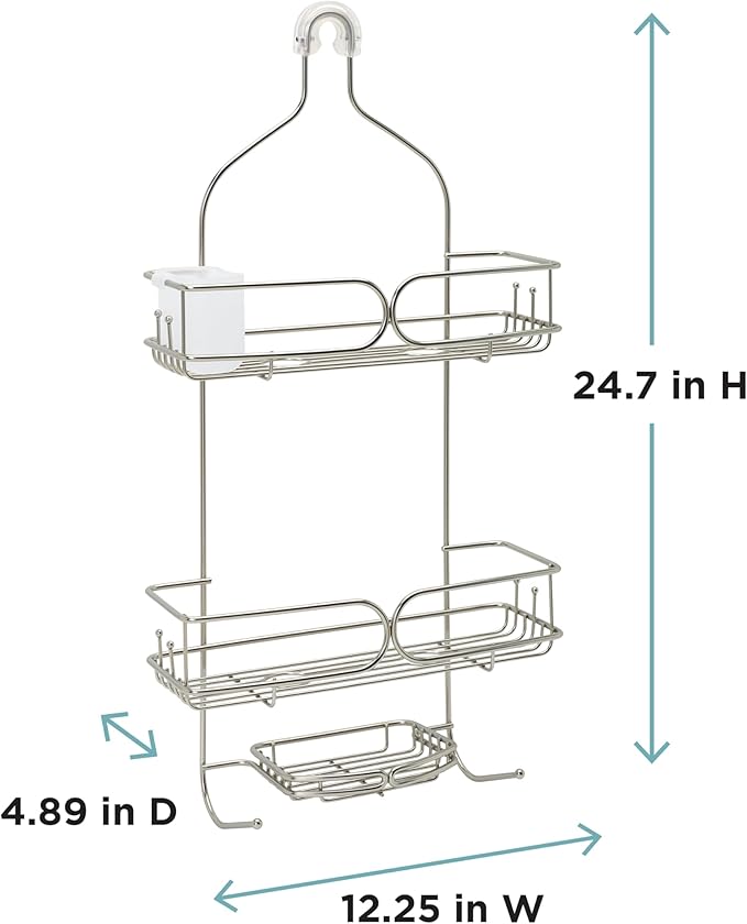 Zenna Home Shower Caddy Hanging Bathroom Organizer, Stainless Steel Shower Rack with 2 Shelves and Built in Hooks, Rustproof Over Shower Head Storage System, Stainless Steel