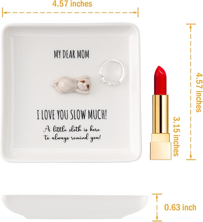 HOME SMILE Sloth Jewelry Dish Tray-Birthday Mother's Day Gifts for Mom-Mom I Love You Sloth Much,Cute Small Sloth Unique Presents for Mama Bonus Step Mothers Stocking Stuffers from Daughter