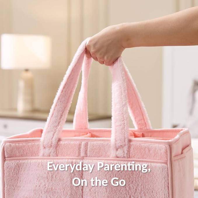 luxury little Diaper Caddy Organizer for Changing Table, Baby Diaper Basket, Portable Storage Basket, Wipes, Car Organizer, Nursery, Baby caddy (Light Pink)