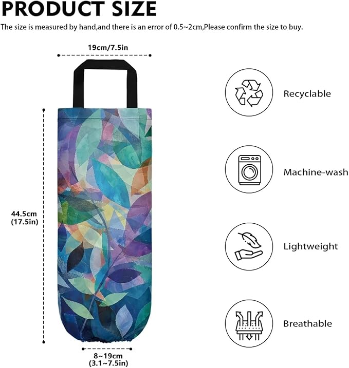 Plastic Bag Holder Set of 2 Hanging Grocery Bag Holder Reusable Plastic Bag Dispenser Trash Bag Organizer Container,Artistic Crystal Leaves