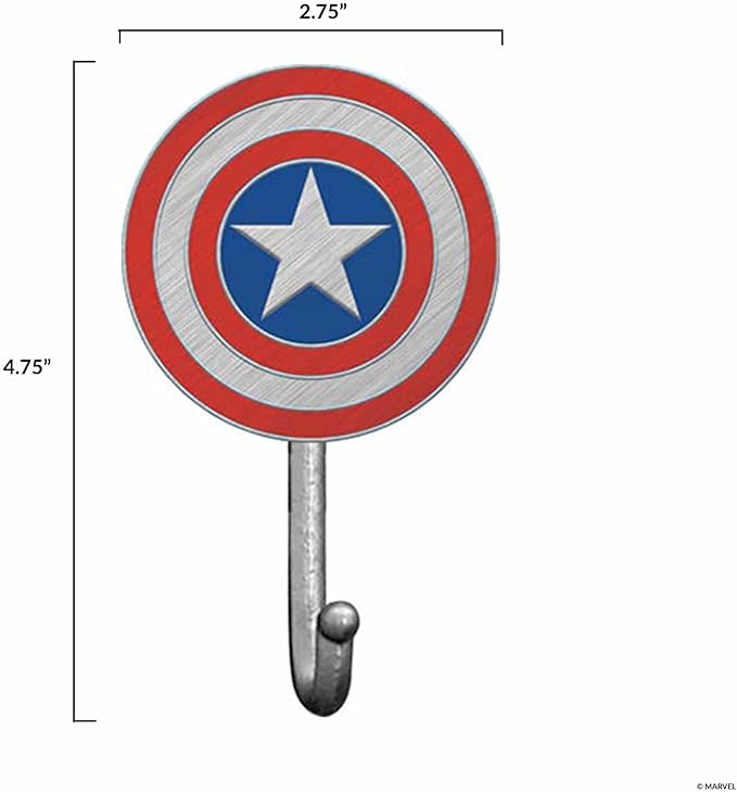 Open Road Brands Marvel Captain America Shield Cast Iron Wall Hook - Captain America Wall Hook for Coats, Jackets, Keys and More