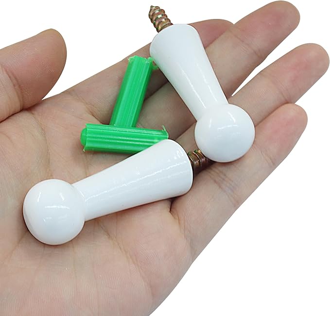 10Pcs Wooden Screw Hooks, Solid Wooden Wall Hooks Screw-On Coat Hooks, DIY Wood Coat Hooks for Hanging Jacket/Towel/Mug/Clothes Crafts(Style-1,White)