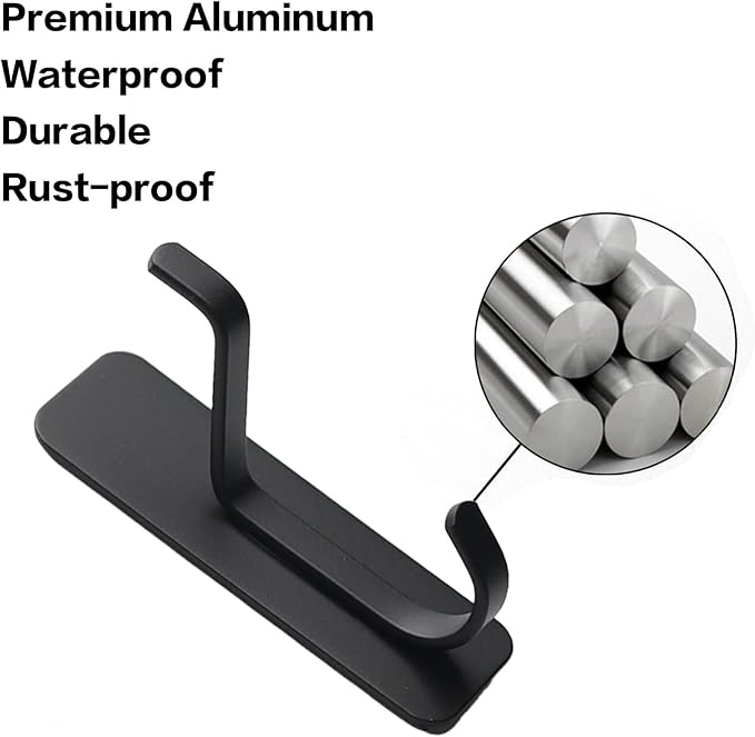 Modern Wall Mounted Coat Hooks, Black, 4-Pack, Heavy Duty Non-Perforated Design for Kitchen and Bathroom