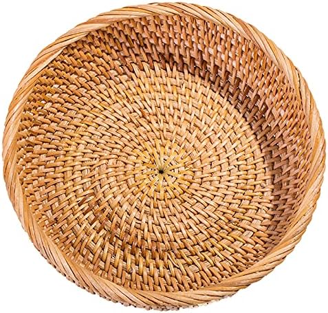 Small Round Keys Storage Basket for Entryway Table Tabletop Wicker Catchall Organizer Woven Basket for Wallet Remote Control Cards Crackers Fruit Candy