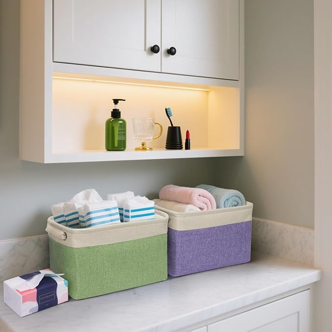 BALEINE 3 Pack Fabric Closet Storage Bins for Shelves, Linen Closet Organizers and Storage, Decorative Baskets for Organizing, Shelf, Clothes, Home, Office (Skyblue, 12"x8"x8")