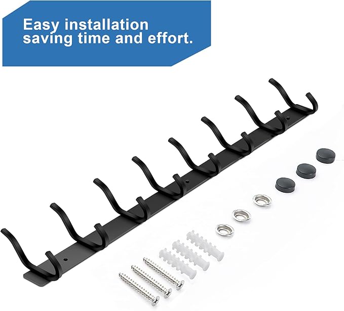Wall Hooks Heavy Duty, 23 Inch Coat Rack Wall Mount with 8 Hooks, Black Wall Hooks for Entryway, Bathroom - for Hanging Backpack, Bag, Coat, Purse, Hat, Towel, Clothes,2 Packs