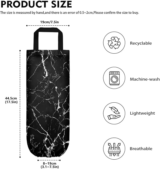 Plastic Bag Holder Set of 2 Hanging Grocery Bag Holder Reusable Plastic Bag Dispenser Trash Bag Organizer Container,Black Marble