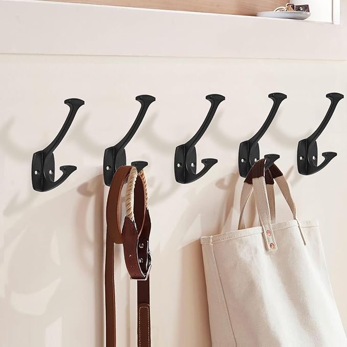 2 Pack Matte Black Hooks Decorative Heavy Duty Solid Large Coat Hooks for Towel Hanging Coats Robe Wall Mounted Towel Bags Door Back Bathroom Wall Hook.