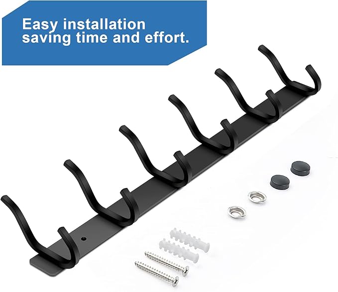 Black Wall Hooks, 17 Inch Coat Rack Wall Mount with 6 Hooks, Wall Hooks Heavy Duty for Hanging Backpack, Bag, Purse, Clothes, Hat, Coat, Towel | Entryway & Bathroom Storage Organization Hanger