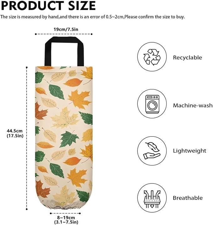 Hanging Plastic Bag Holder Dispenser Set of 2 Reusable Wall Mount Hanging Plastic Bag Storage Organizer for Grocery Bags,Falling Leaves