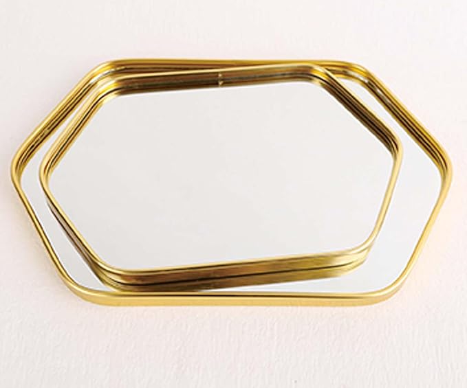 Perfum Trays,Gold Mirror Tray,Vanity Decorative Tray,Non Slip Hexagonal Perfume Organizer for Jewelry,Bathroom,Coffee Table (Hexagonal(M+L))