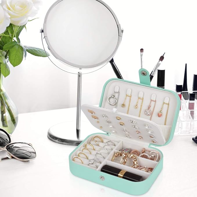 jiemei Jewelry Box, Travel Jewelry Organizer Cases with Doubel Layer for Women’s Necklace Earrings Rings and Travel Accessories