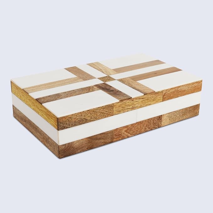 Handicrafts Home White Decorative Storage Box with Lid Wood Remote Control Box Coffee Table Storage Box Remote Holder for Living Room Decor â Resin Inlay Patisserie Delight Collection- 8x5x2