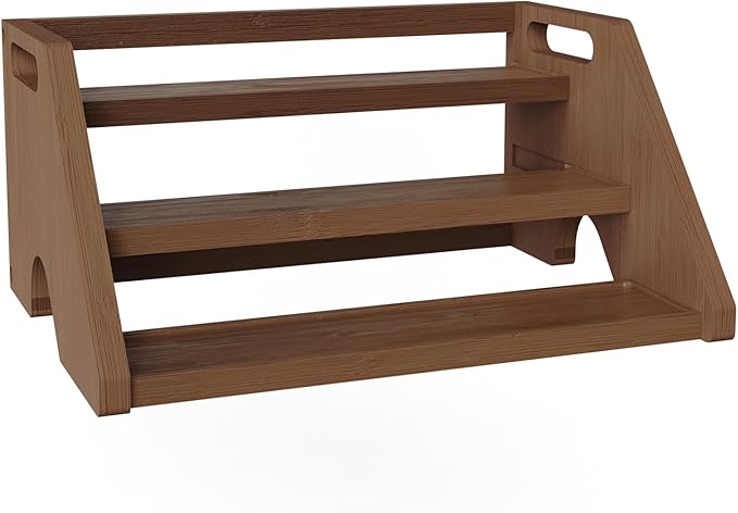 Bamboo Spice Rack Organizer -3-Tier Spice Rack for Countertop,Cabinet Spice Rack Organizer for 18 Spice Jars(4oz),Step Shelf(Walnut)