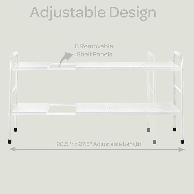 Under Sink Organizer - 2 Tier Adjustable Shelf Organizer with 8 Removable Panels - Kitchen or Bathroom Under Sink Organizers and Storage by Home-Complete (White)