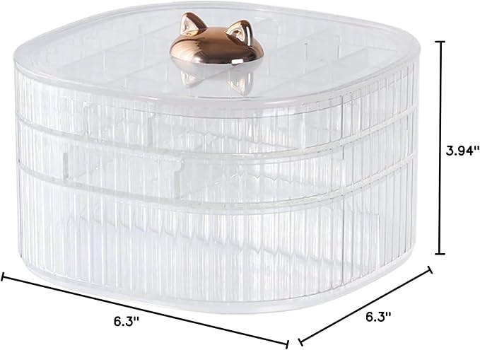 Jewelry Box, 3-Layer Acrylic Jewelry Organizer with Cat Shape Handle, Clear Jewelry Boxes for Women Girls, Make up Organizer, Jewelry Storage Holder (Clear, Cat)