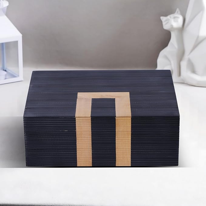 Handicrafts Home Large Decorative Storage Box with Lid– 10x8x4” Coffee Table Organizer, Keepsake- Decorative Boxes for Home Decor, Stylish Decorative Box for Office Decor- Midnight Arch - Black