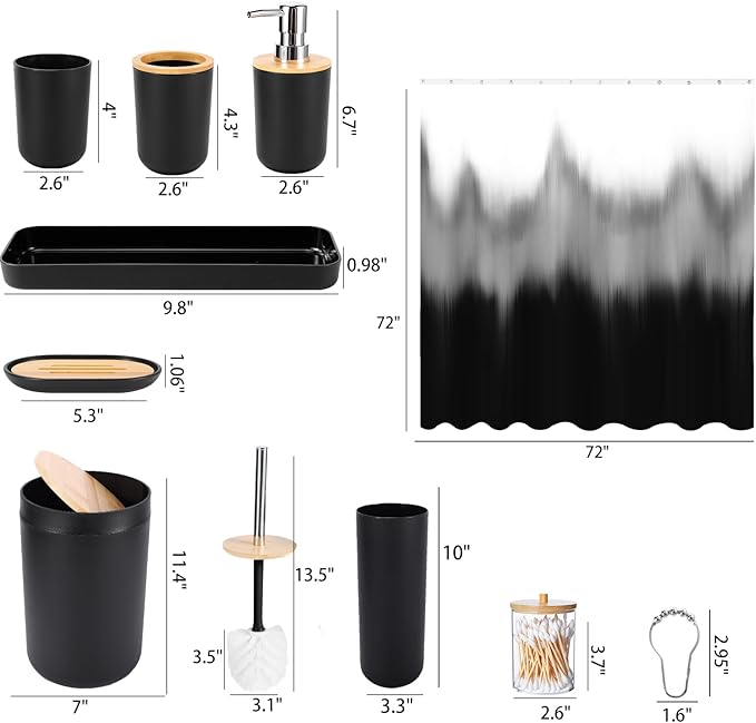iMucci Bathroom Accessories Bathroom Sets with Shower Curtain, Bath Towel Set, Trash Can, Toilet Brush, Soap Dispenser, Bathroom Accessories Set Complete