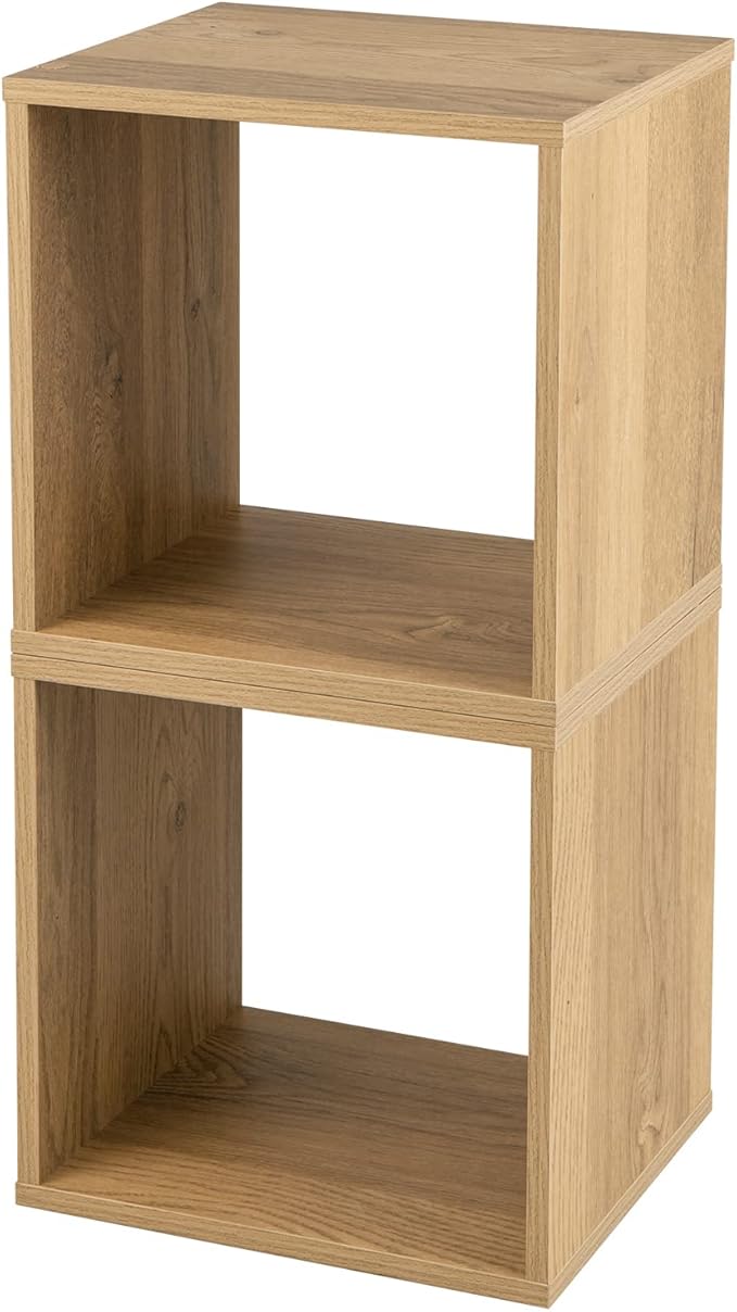 Giantex 2 Cube Bookshelf Organizer, 2-Tier 15'' Tall Open Shelving with Anti-toppling Device, Cube Storage Organizer, Record Player Stand, Wood Bookshelf for Living Room, Bedroom, Kids Room