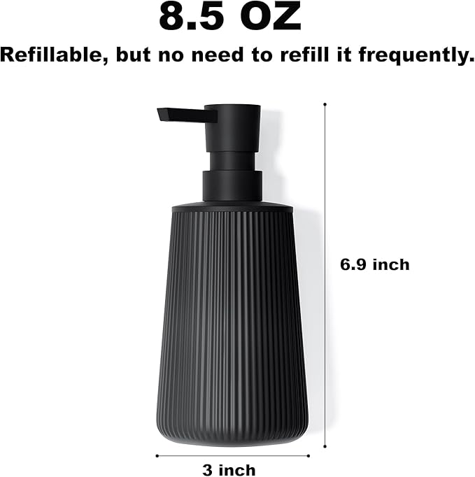 2Pcs Hand Soap Dispenser Bathroom, Small Dish Soap Dispenser for Kitchen, Black Bathroom Dispenser Set with Pump, Modern Soap and Lotion Dispenser Set of 2, Matte Black