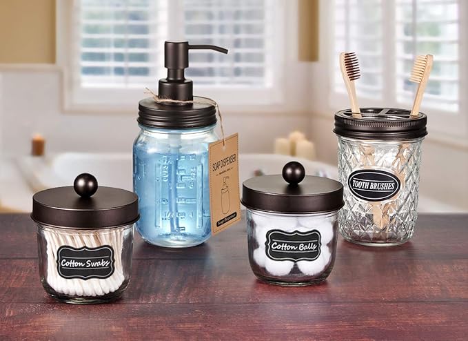 Amolliar Mason Jar Liquid Soap Dispenser Lid, Rust Proof Stainless Steel, Cute Farmhouse Decor for Kitchen, Bathroom, Bath, Refill Liquid Soap Pump for Hand Soap, Dish Soap, Lotion Soap,Bronze 2 Pack