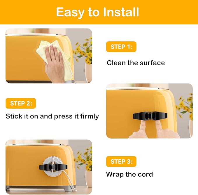 Cord Organizer for Kitchen Appliances-6 Pack, Appliance Cord Organizer stick on, Small Kitchen Appliances Cord keeper, Adhesive Cord Holder, Cord Winder for Pressure Cooker, Stand Mixer…