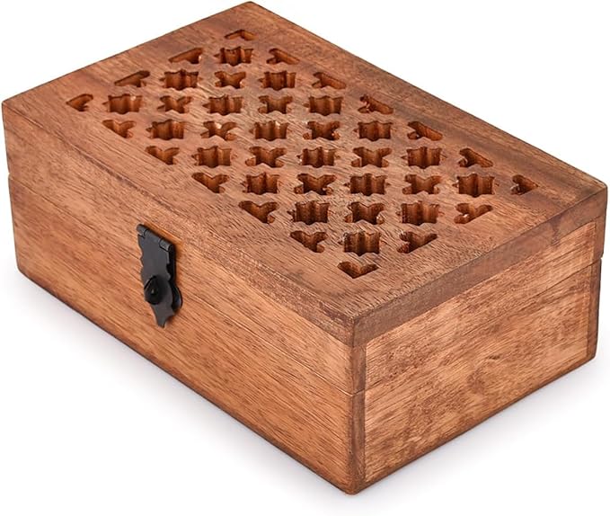 Wood Decorative Wooden Box with Hinged Lid Wooden Storage Box, Decorative Boxes With Lids (8" x 5" x 3")