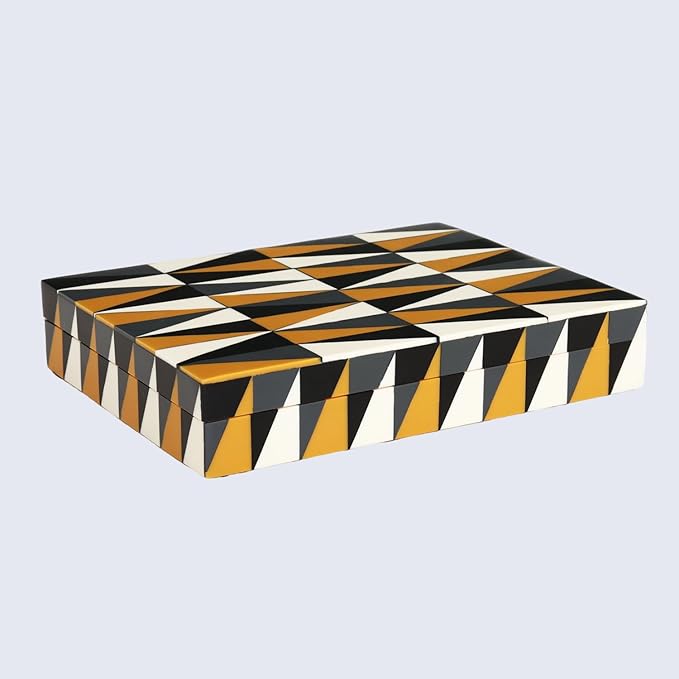 Handicrafts Home Decorative Storage Box with Lid – Black and White Decorative Box for Remote Controls, Slim Coffee Table Storage Box for Shelf, Desk & Living Room Decor – Puzzle Guild 8 x 6 x 1.5