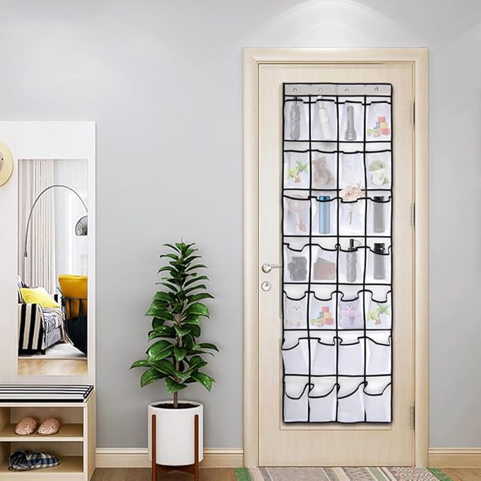 Pocket Shoe Organizer,28 Pocket Door Shoe Organizer Hanging Shoe Organizer Shoe Rack for Closet Pantry Shoe Holder for Men Sneakers, Women High Heeled Shoes, flip flops(White,size:68.5x20.88inch)