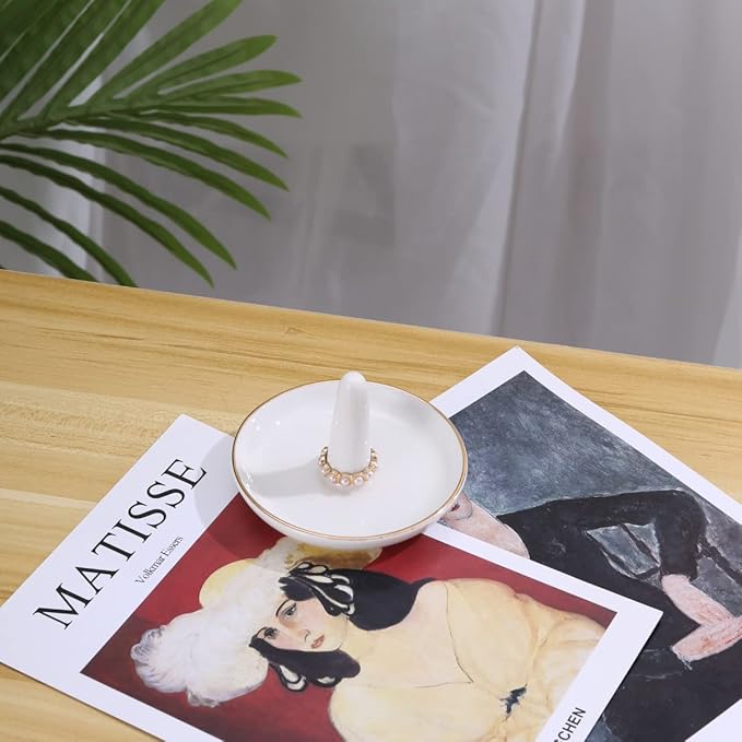 oskas White Ring Dish Holder,Engagement Wedding Bridal Shower Giftï¼Decorative Trinket Tray,4 Inch,Ceramic,White
