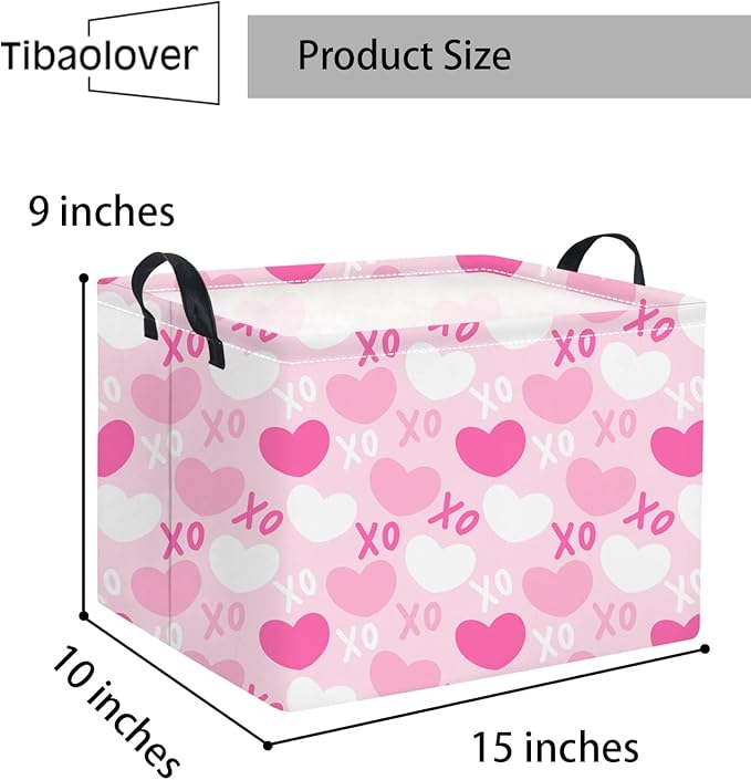Rectangular Valentines Basket for Home Kitchen Girls Cute Kids Storage Bin Organizer Shelf Book Room Decor(XO Heart)