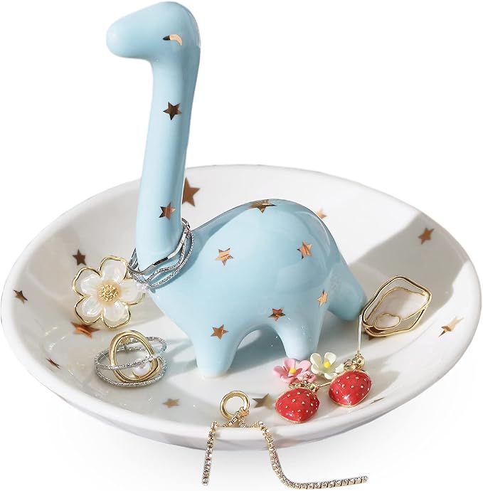 PUDDING CABIN Dinosaur Ring Holder for Jewelry, Christmas Gifts for Women Girls Birthday Wedding Graduation Valentines Bday Gift, Jewelry Dish Tray for Rings Bracelets Necklace Organizer