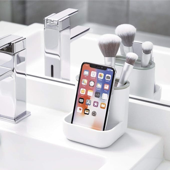 iDesign Cade Center for Bathroom Countertops, Desks, Vanities-White and Gray