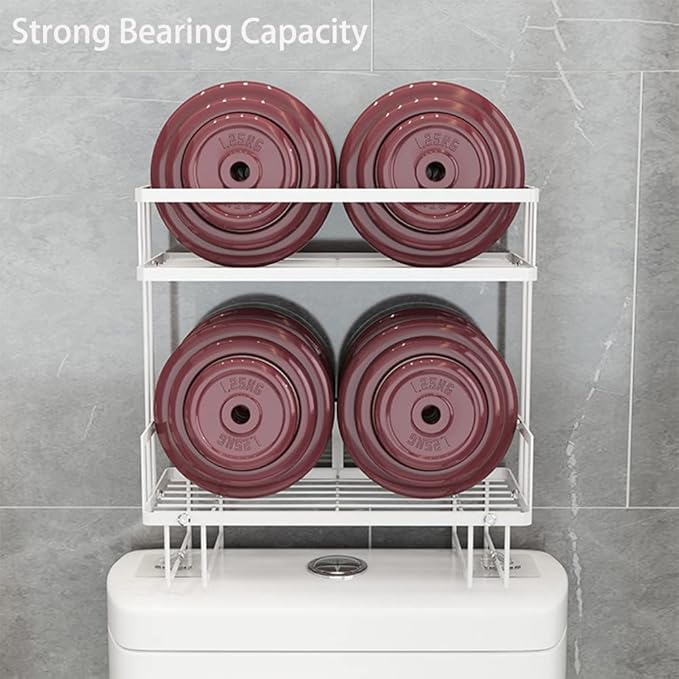 Over The Toilet Storage Shelf, 2-Tier Bathroom Storage Organizer Upgrade Punch-Free Toliet Storage Shelf, Home Storage Rack with Hooks Shelf,White