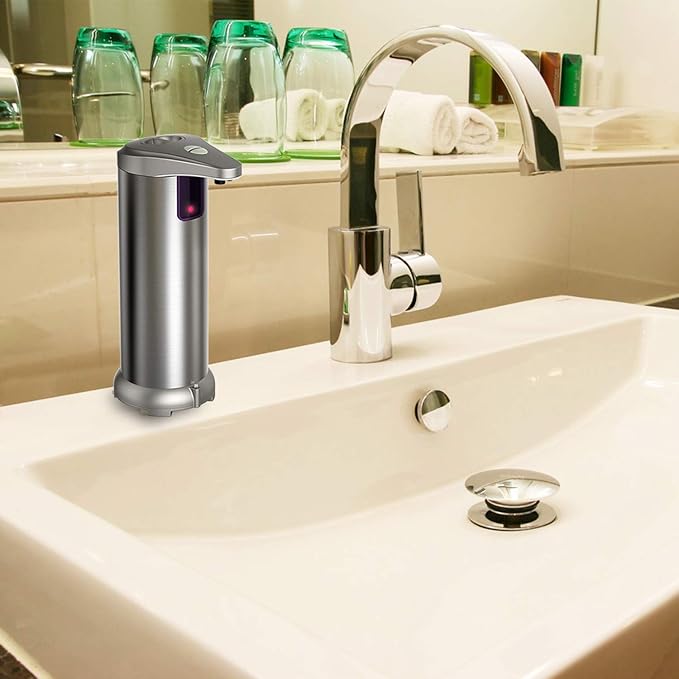Infrared Automatic Soap Dispenser, Stainless Steel Handfree Touchless Soap Dispenser Sensor Dispenser for Bathroom Kitchen Hotel Restaurant. 4 AAA Batteries (NOT Included)
