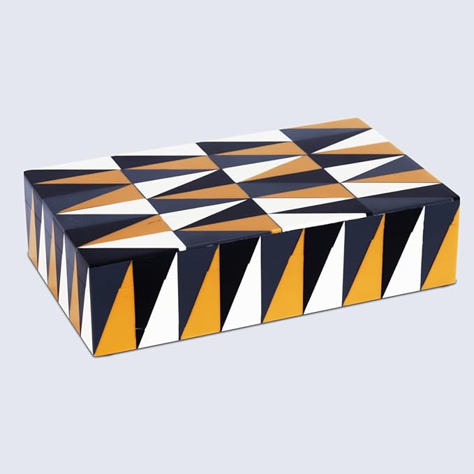 Handicrafts Home Decorative Storage Box with Lid – Black and White Decorative Remote Holder Box, Coffee Table Storage Box for Living Room, Console Table & Shelf Decor – Puzzle Guild 10 x 6 x 2.5