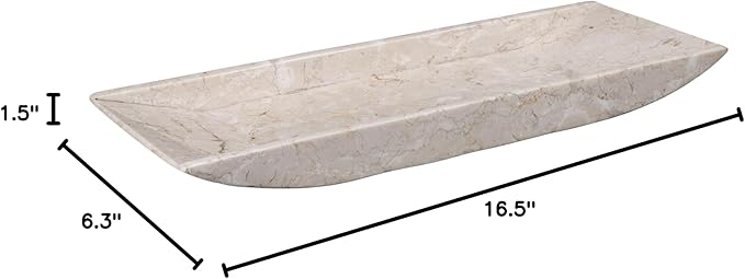 Creative Home Natural Champagne Marble Rectangular Vanity Tray Towel Tray Boat Shaped Tray Bathroom Accessories Organizer, 16.5" x 6.3" x 1.5" H, Beige