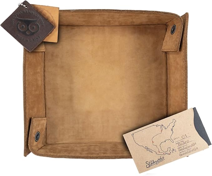 Hide & Drink, Leather Catchall Change Keys Coins Jewels Box Tray Big Storage, Handmade :: Old Tobacco