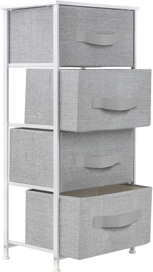Sorbus Nightstand with 4 Drawers - Bedside Furniture & Night Stand End Table Dresser with Steel Frame, Wood Top, Easy Pull Fabric Bins for Home, Bedroom Accessories, Office & Dorm