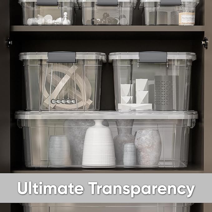 Superio Small Clear Storage Box with Lid, 6.6 Quart Plastic Container Bins for Organizing, Stackable Crates, BPA Free, Non Toxic, Odor Free, Organizers for Home, Office, School, and Dorm, 10 Pack