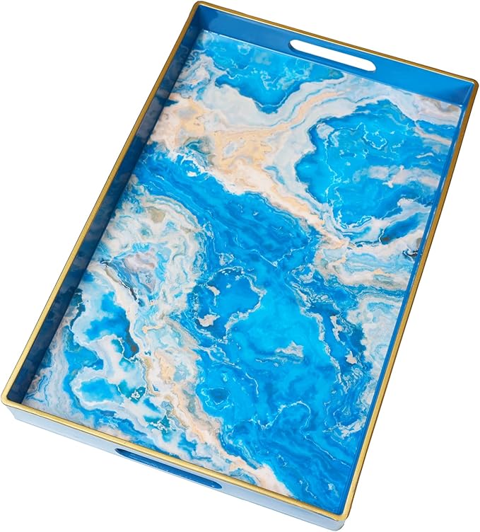 Spsyrine Serving Tray, Plastic Rectangular Coffee Table Tray with Handles, Marble Decorative Tray for Living Room, Ottoman, Bathroom Decor. 15.6â X 10.2" HSRE