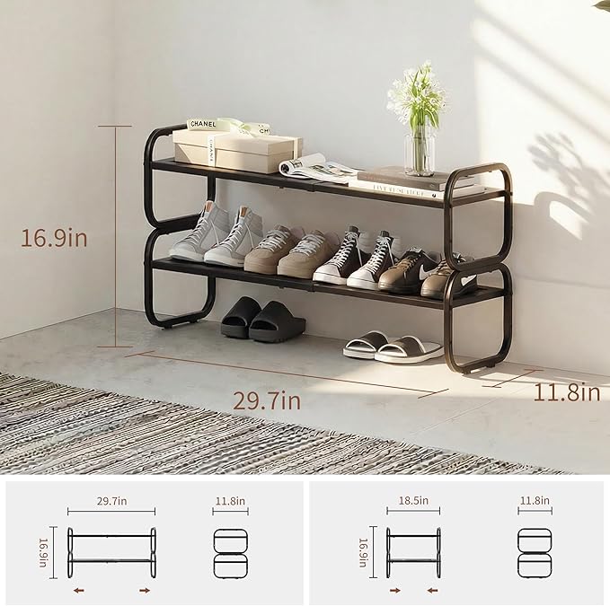 Hardware and Spare Parts Shoe Rack - Expandable Shoe Organizer for Closet, Adjustable Metal Shoe Shelf Storage, Stackable Long Shoe Stand Holder for Garage, Entryway