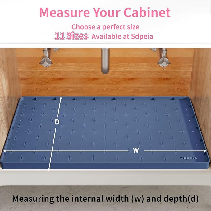 Sdpeia Under Sink Mat 22"×14" Waterproof Silicone Cabinet Liner & Sink Protector for Kitchen & Bathroom, Multi-Purpose Organizers Tray for Pets, Laundry, Cat Litter Mat