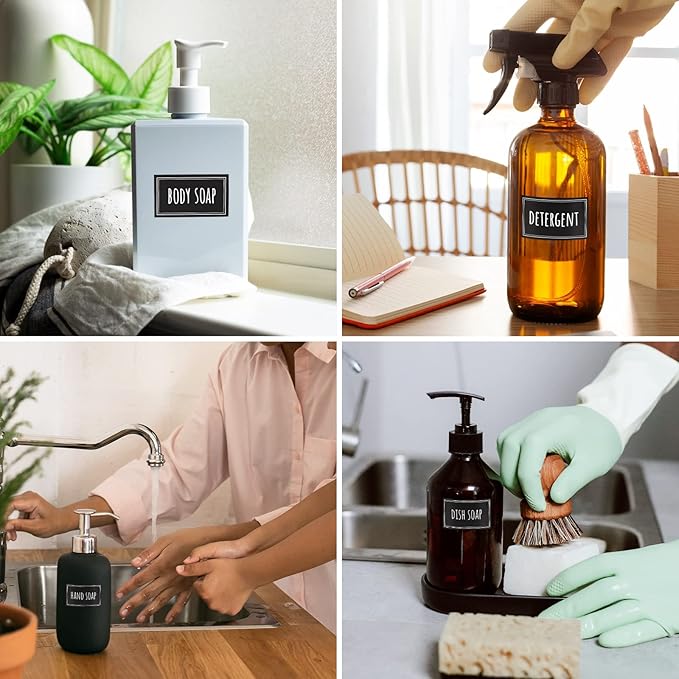 Segbeauty Waterproof Labels - 36 Pack Soap Dispenser Stickers, Shampoo Conditioner Hand Soap, Self-Adhesive Removable Bathroom Kitchen Laundry Labels