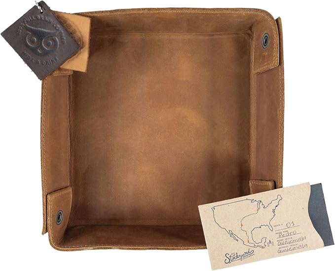 Hide & Drink, Leather Catchall Change Keys Coins Jewels Box Tray Big Storage, Handmade, Single Malt Mahogany