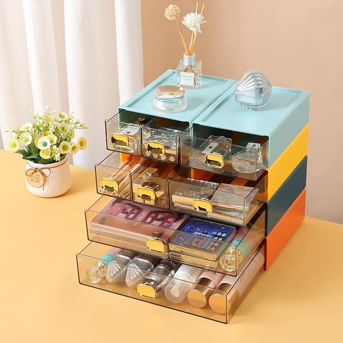 Spacious Desktop Storage Box, 1 Large Storage Drawer, Stackable Office Desk Drawer Organizer and Accessories, Printer Paper Organizer, Cyan Plastic Drawers for Workspace & Home