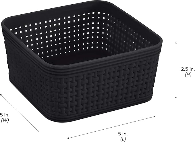 Simplify 5 Piece Organizing Set | Multiple Size Bins | Multipurpose | Office | Desk | Dorm | Bathroom | Storage Basket | Small Items | Accessories | Black