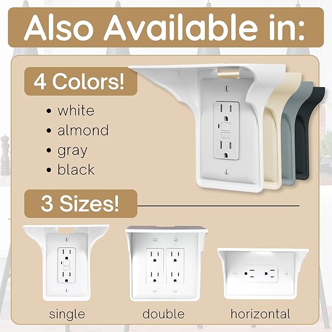 Power Perch Double Wall Outlet Shelf with Cord Storage Strap - Declutter & Reclaim Bathroom Counter Space - Alexa Stand, Apple Homepod Shelf, Toothbrush Holders Wall Mounted - White, 1-Pack