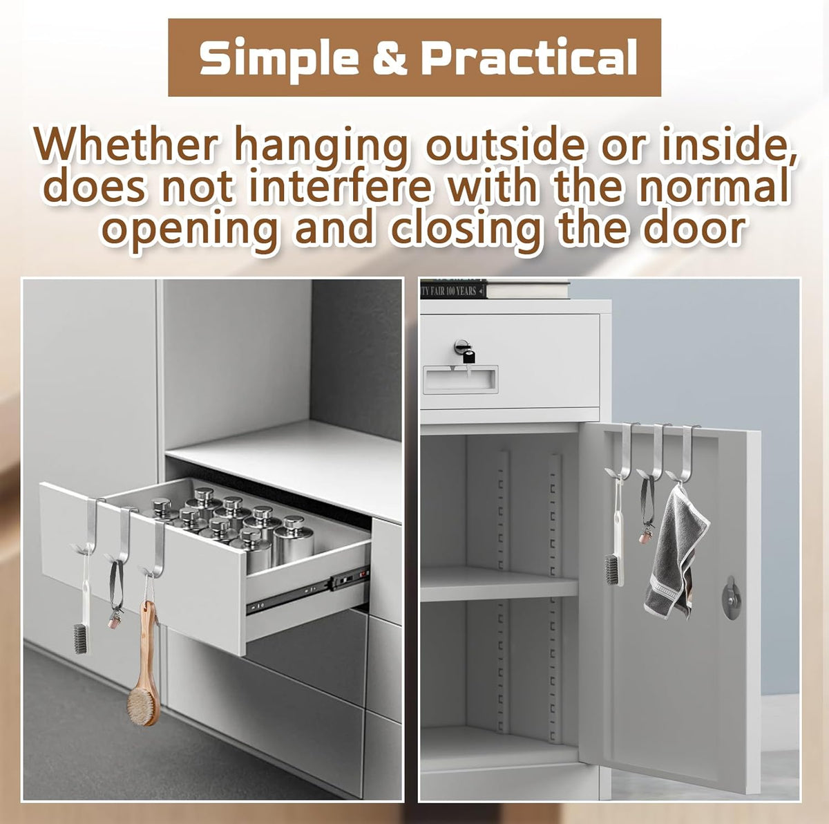 6 Pack Over Cabinet Door Hooks, Silver Over Bathroom Frameless Glass Door, Office Kitchen Towel Coat, J Hooks for Hanging