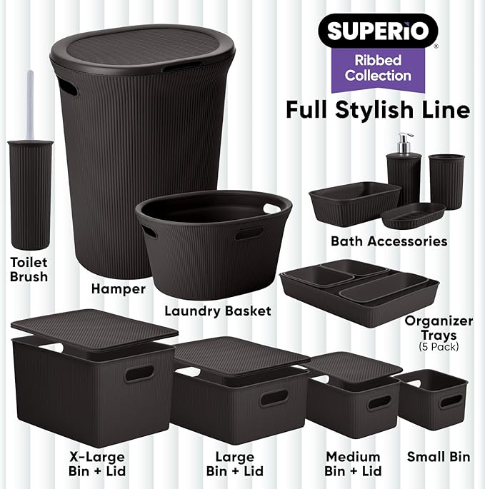 Superio Decorative Plastic Basket Open Home Storage Bins Organizer Baskets, X-Large Brown (8 Pack) Container Boxes for Organizing Closet Storage Bins for Shelves Drawer Shelf 22 Liter/23 Quart